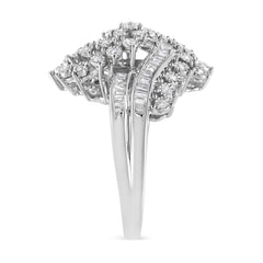 10K White Gold 1/2 Cttw Round and Baguette-Cut "S" Shaped Bypass Cocktail Ring (I-J Color, I1-I2 Clarity) - Size 7