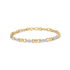 10k Yellow Gold 1/3 Cttw Diamond 3 Stone and X-Link Bracelet (I-J Color, I1-I2 Clarity) - 7.50" Inches