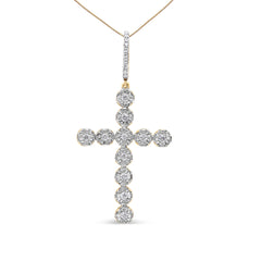 10K Yellow Gold 5/8 Cttw Miracle Set Round Diamond Circle Link Cross Men's Pendant Necklace