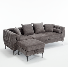L Shaped Sectional Sofa Chenille Dark Gray