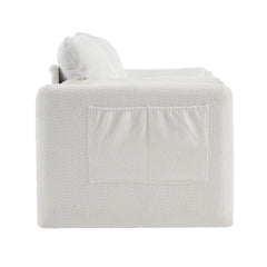 Modern Loveseat Sofa 2-Seater - Plush Chenille Fabric Ivory White