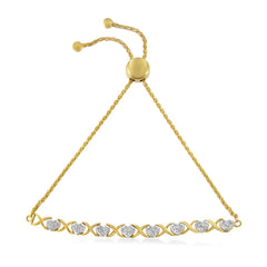 10K Yellow Gold over .925 Sterling Silver 1/10 Cttw Diamond Heart and X-Link 6â€-9†Adjustable Bolo Bracelet (H-I Color, I2-I3 Clarity)