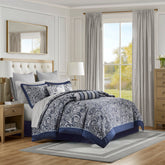 12 Piece Comforter Set with Cotton Bed Sheets Navy Queen