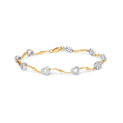 10k Two-Tone Gold 1/3 Cttw Diamond Pave Set Heart S-Link 7.25" Bracelet (I-J Color, I2-I3 Clarity)
