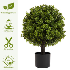 22in Boxwood Ball Shaped Artificial Topiary Shrubs Tree in Pot - Set of 2