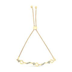 14K Yellow Gold Plated .925 Sterling Silver Diamond Accent Heart and Wave Link Bolo Bracelet (I-J Color, I2-I3 Clarity) - 6" to 9" Adjustable