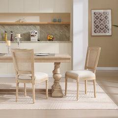 French Country Dining Chairs Set of 2 Upholstered With Natural Rattan Back