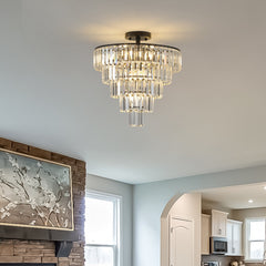 20' Black Crystal Chandelier Ceiling Light, Modern Luxury 10-Light Flush Mount