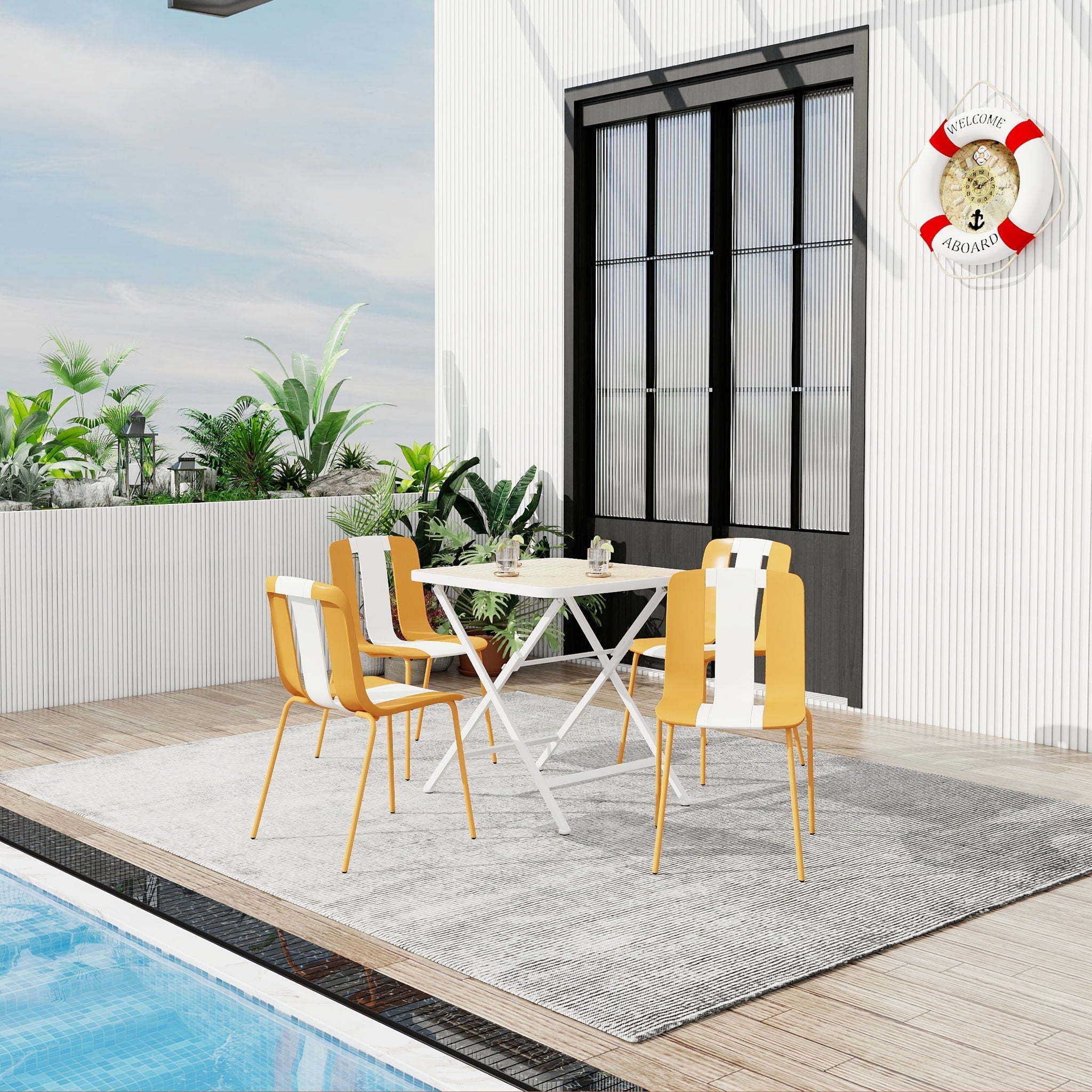 modern striped chair set with folding table