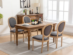 French Style Solid Wood Frame Antique Linen Dining Chair, Set of 2