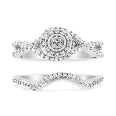 .925 Sterling Silver 1/6 Cttw Diamond Composite Halo and Split Shank Bridal Set Ring and Band (I-J Color, I3 Clarity) - Size 7