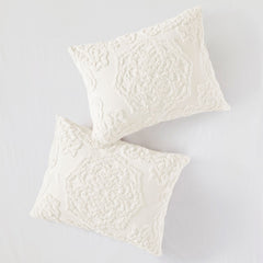 Tufted Cotton Chenille Medallion Fringe Coverlet Mini Set - Off-White