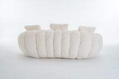 Floral-Shaped Beige Two-Seater Sofa with Ultra-Soft Faux Fur