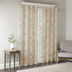 Palm Leaf Burnout Sheer Window Curtain 50x95 Natural