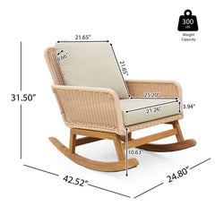 Contemporary Minimalist Beige Wicker Rocking Chair with Soft Cushions