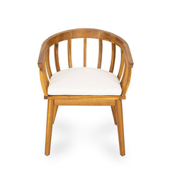 Klismos Dining Armchair Set of 2 with Solid Wood Construction and Curved Backrest in Teak and Beige