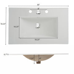 White Fluted Bathroom Vanity with Ceramic Sink and Soft Close Drawers