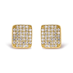 14K Yellow Gold 1/2 Cttw Diamond Square Shaped Composite Cluster Stud Earrings (I-J Color, I1-I2 Clarity)