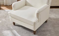 Vintage Upholstered Linen Fabric Armchair with Antique Solid Wood Legs