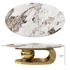 49.2 Inches Oval Faux Marble Coffee Table for Living Room with Stainless Steel Base