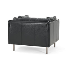 Vintage Black Faux Leather Lounge Chair with Solid Wood Frame