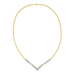 14K Yellow and White Gold 2.0 Cttw Princess Cut Diamond Flared and X-Station V Shaped 18†Franco Chain Statement Necklace (H-I Color, SI2-I1 Clarity)