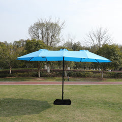 15 x 9 ft Double-Sided Outdoor Market Umbrella with Lights and Base – Blue