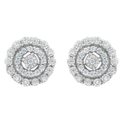 10KT White Gold 1/2 cttw Double Halo Brilliant Round-Cut Diamond Stud Earrings (I-J Clarity, I2-I3 Color)