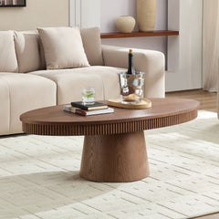 Modern Design Oval Handcraft Drum Coffee Table Length 47.24 inch Walnut Color