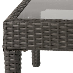 Contemporary ANTIBES Loveseat & Table Set Outdoor Grey PE Rattan Iron Waterproof Fabric