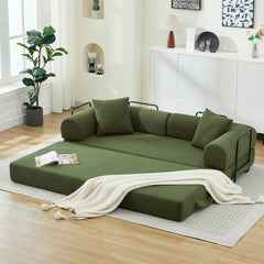 Folding Sofa Bed with Corduroy Upholstery and 2 Pillows