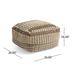 Rustic Wool and Cotton Large Pouf Handcrafted Tufted Design - Brown / Beige