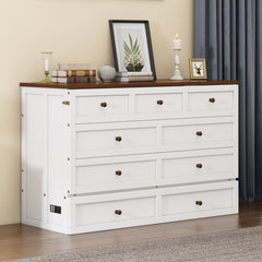 Solid Pine Murphy Bed Chest with Charging Station and Large Storage Drawer