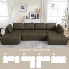 138.5" Modular Combination U-Shaped Sofa in Green
