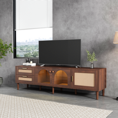 Rattan TV Stand with 3 Cabinets & 2 Drawers