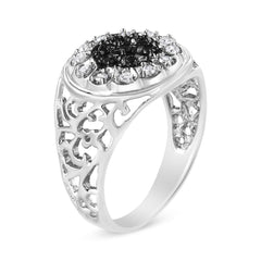 .925 Sterling Silver 1/4 Cttw White and Black Treated Diamond Halo Cluster Ring for Men (I-J Color, I3 Clarity) - Size 10