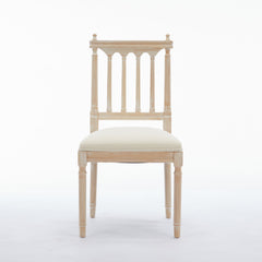 Antique Dining Chairs - Linen Fabric Upholstered Wooden Chairs Set of 2