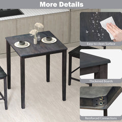 Square Dining Table with Solid Wood Frame for 4-Person