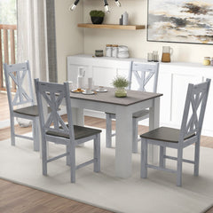 Farmhouse Chair Set of 2 with Rubber Wood Frame and Elegant Hollowed Backrest-Gray