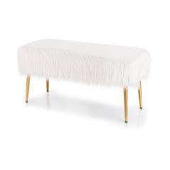 Upholstered Faux Fur Vanity Stool with Golden Legs for Makeup Room