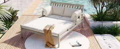 Outdoor Daybed With Four Pillows (Gray+Beige Cushion)