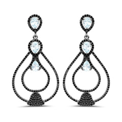 8.81 Carat Genuine Blue Topaz and Black Spinel .925 Sterling Silver Earrings