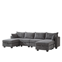 113.5'' Modular Sectional Corduroy Sofa with Storage Ottoman
