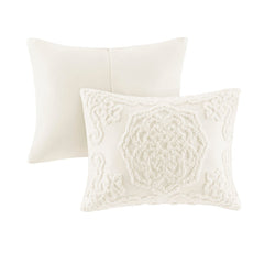 Tufted Cotton Chenille Medallion Fringe Coverlet Mini Set Off-White Full/Queen