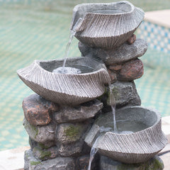 Indoor Outdoor Stone Water Fountain - 4 Tier Polyresin with LED Light