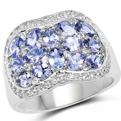 2.62 Carat Genuine Tanzanite and White Topaz .925 Sterling Silver Ring