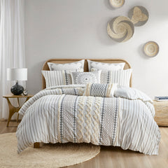 King/Cal King Cotton Printed Duvet Cover Set with Chenille