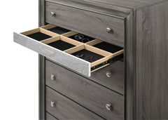 Traditional Queen 5 PC Storage Bedroom Set in Gray Wood