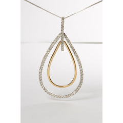 14K Two-Tone Gold Round Cut Diamond Double Burst Pendant Necklace (1.00 cttw, H-I Color, SI2-I1 Clarity)