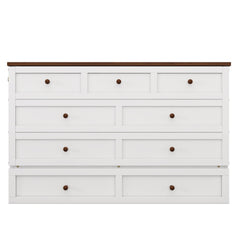 Solid Pine Murphy Bed Chest with Charging Station and Large Storage Drawer - Queen